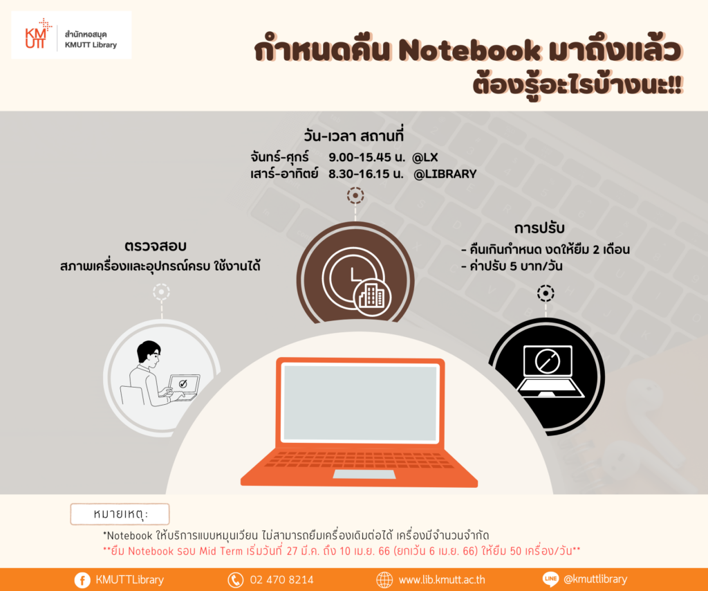 กำหนดคืน Notebook มาถึงแล้ว ต้องรู้อะไรบ้างนะ!! - KMUTT Library